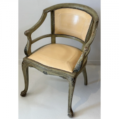 Hendrix Allardyce 18th C Style Carved Italian Leather Arm Chair - 3101432