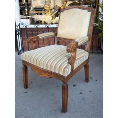 Hendrix Allardyce Neoclassical Walnut Leather Velvet Arm Chair - 4454877