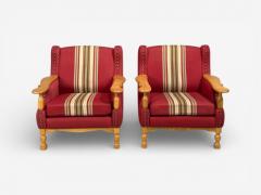 Henning Kjaernulf Henning Kj rnulf Style Lounge Chairs Red Fabric Oak Denmark 1960s - 4529550