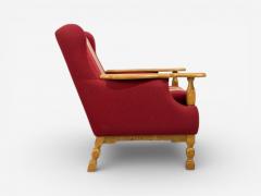 Henning Kjaernulf Henning Kj rnulf Style Lounge Chairs Red Fabric Oak Denmark 1960s - 4529551