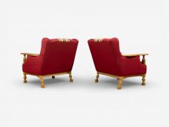 Henning Kjaernulf Henning Kj rnulf Style Lounge Chairs Red Fabric Oak Denmark 1960s - 4529556
