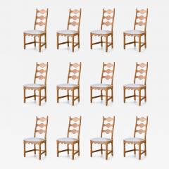 Henning Kjaernulf Set of 12 Henning Kj rnulf Dining Chairs Oak and Ivory Boucl Denmark 1960s - 3286222