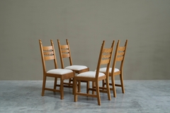 Henning Kjaernulf Set of 4 Henning Kj rnulf Style Razorblade Chairs in Solid Oak and Wool 1960s - 4803295