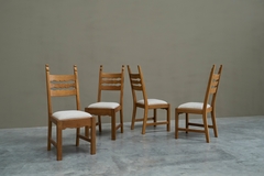 Henning Kjaernulf Set of 4 Henning Kj rnulf Style Razorblade Chairs in Solid Oak and Wool 1960s - 4803311