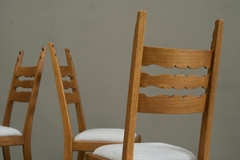 Henning Kjaernulf Set of 4 Henning Kj rnulf Style Razorblade Chairs in Solid Oak and Wool 1960s - 4803319