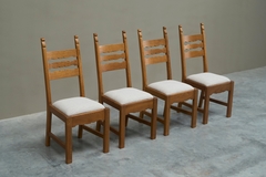 Henning Kjaernulf Set of 4 Henning Kj rnulf Style Razorblade Chairs in Solid Oak and Wool 1960s - 4803328