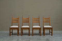 Henning Kjaernulf Set of 4 Henning Kj rnulf Style Razorblade Chairs in Solid Oak and Wool 1960s - 4803553