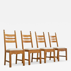 Henning Kjaernulf Set of 4 Henning Kj rnulf Style Razorblade Chairs in Solid Oak and Wool 1960s - 4804109