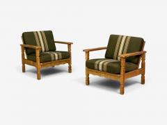 Henning Kjaernulf Style Lounge Chairs Oak Fabric Denmark 1970s - 4748643