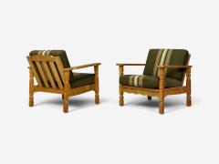 Henning Kjaernulf Style Lounge Chairs Oak Fabric Denmark 1970s - 4748646