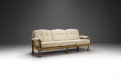 Henning Kjaernulf Three Seater Sofa with Carved Oak Frame Denmark ca 1960s - 3768984