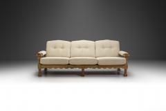 Henning Kjaernulf Three Seater Sofa with Carved Oak Frame Denmark ca 1960s - 3768985