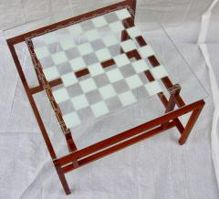 Hennings Norgaard Henning Norgaard Danish Teak Game Table Stenciled Glass Top 1960s - 574491