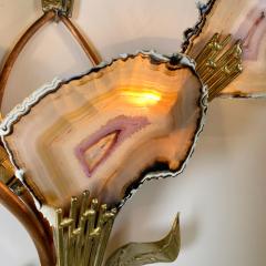 Henri Fernandez Henri Fernandez Signed Agate and Brass Wall Lights - 3042180