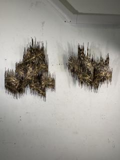 Henri Fernandez LARGE MID CENTURY PAIR OF BRUTALIST METAL WALL SCONCES - 4156694
