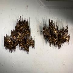 Henri Fernandez LARGE MID CENTURY PAIR OF BRUTALIST METAL WALL SCONCES - 4156695