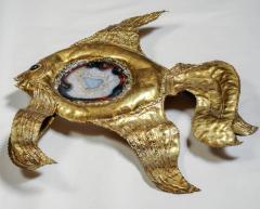 Henri Fernandez Pair of Rare Henri Fernandez Fish Wall Sconces with Agates - 1174494