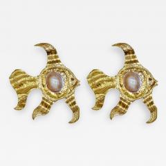 Henri Fernandez Pair of Rare Henri Fernandez Fish Wall Sconces with Agates - 1175186