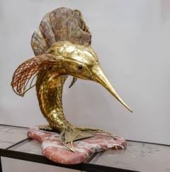 Henri Fernandez Unique Brass Mica and Marble Swordfish Lightning Sculpture - 729442