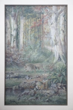 Henri Langerock Henri Langerock Belgium Watercolor Prowling Lion in the Jungle - 3013078