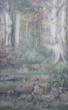 Henri Langerock Henri Langerock Belgium Watercolor Prowling Lion in the Jungle - 3014038