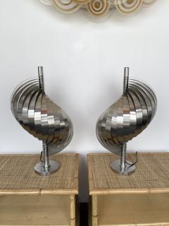 Henri Mathieu Pair of Metal Spiral Table Lamps by Henri Mathieu France 1970s - 2544356
