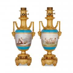 Henri Picard Pair of gilt bronze mounted S vres porcelain lamp bases by Picard - 2751015