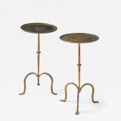 Henri Pouenat Henri Pouenat Pair Wrought Iron Tables Gold Leaf Model Dani France c 1980 - 4509662