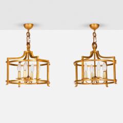 Henri Pouenat Rare Pair of Gold Leaf Wrought Iron Chandelier by Henri Pouenat - 4482135