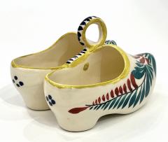 Henriot Quimper Vintage French HB Majolica Pottery Red Green Cream Clogs Salt Pepper Holder - 3162576