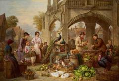 Henry Charles Bryant Very large English oil painting of a market scene by H C Bryant - 4277093