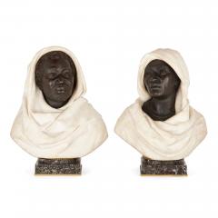 Henry Dasson Pair of bronze and marble busts of a North African man and woman - 2994613