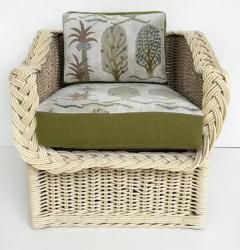 Henry Link Henry Link Coastal Newly Upholstered Rattan Club Chairs Painted Pair - 3502999