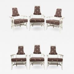 Henry Olko Set of 6 Dining Chairs in White Lacquer with Criss Cross Design 1950s - 2407890