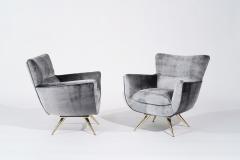 Henry P Glass Henry Glass Swivel Chairs in Distressed Silver Velvet C 1950s - 3474272