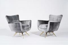Henry P Glass Henry Glass Swivel Chairs in Distressed Silver Velvet C 1950s - 3474273