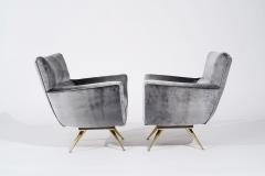 Henry P Glass Henry Glass Swivel Chairs in Distressed Silver Velvet C 1950s - 3474274