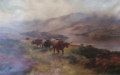 Henry Robinson Hall 19C Oil on Canvas of Highland Rovers at Loch Earn by HR Hall - 2829442