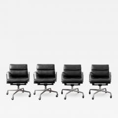 Herman Miller Four Black Leather Herman Miller Charles Ray Eames Soft Pad Management Chairs - 4426238