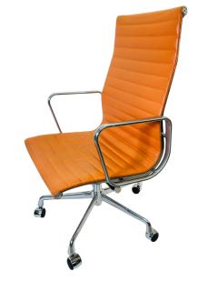 Herman Miller Herman Miller for Eames Executive Height Aluminum Group Chair in Orange Leather - 4193421