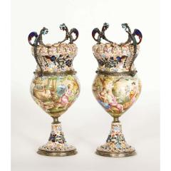 Hermann Bohm a Fine Pair of Viennese Silver Mounted Enamel Vases - 1261570