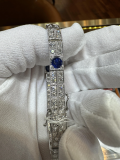 Hermann Marcus Antique Art Deco Platinum Filigree Blue Sapphire Diamond Bracelet - 3649340