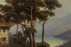 Hermann Seefisch Chalet by Lake Antique Oil Painting by Hermann Seefisch German c 1850 - 830591