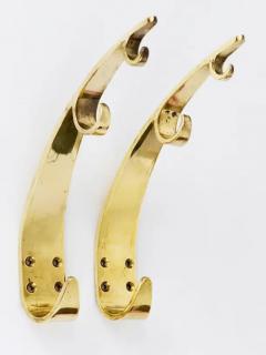 Herta Baller Two Large Mid Century Brass Wall Coat Hooks Herta Baller Vienna Austria 1950s - 4047179