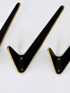 Herta Baller Up to Eight Asymmetrical Midcentury Black Brass Wall Hooks Austria 1950s - 4049934