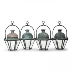 Hexagonal Glass Paneled Domed Verdigris Green Copper Lantern - 3993825