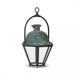 Hexagonal Glass Paneled Domed Verdigris Green Copper Lantern - 3993830