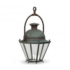 Hexagonal Glass Paneled Domed Verdigris Green Copper Lantern - 4051719