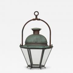 Hexagonal Glass Paneled Domed Verdigris Green Copper Lantern - 4056345