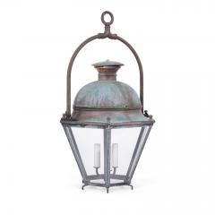 Hexagonal Glass Paneled Domed Verdigris Green Copper Lantern - 4540730